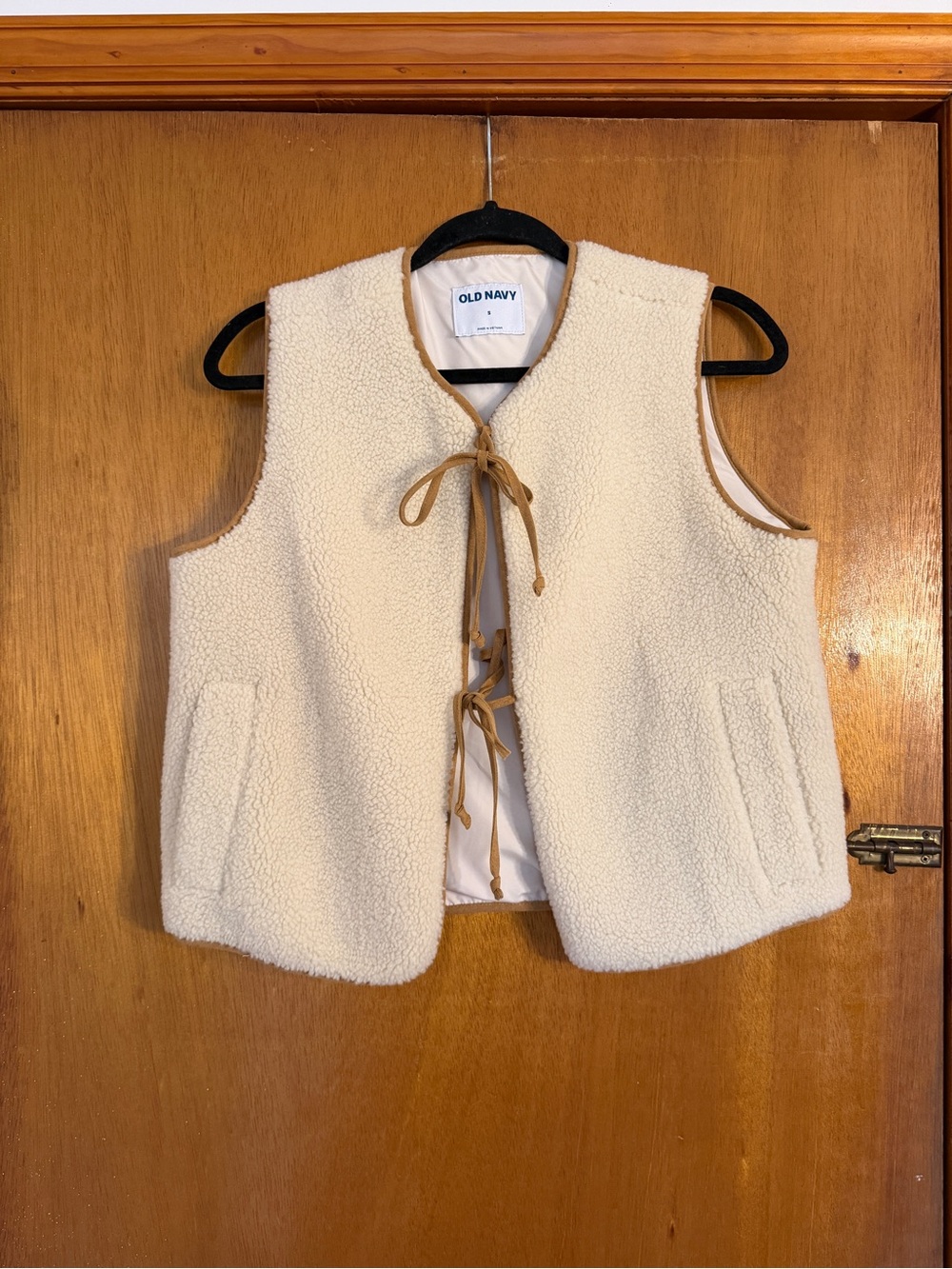 Old Navy Cream Sherpa Vest with Tie Front Detail
